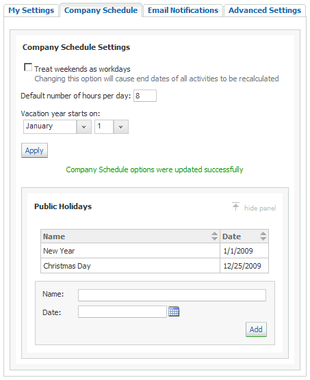 Company Schedule