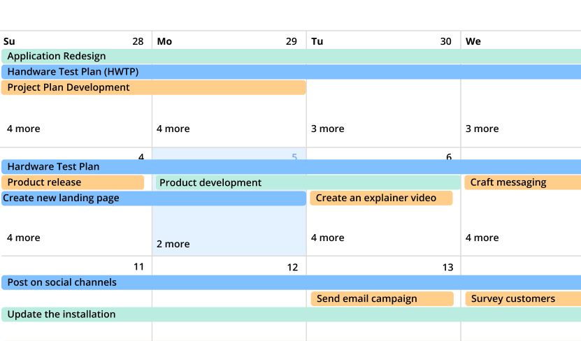 Easy Projects tracking software - Calendar view