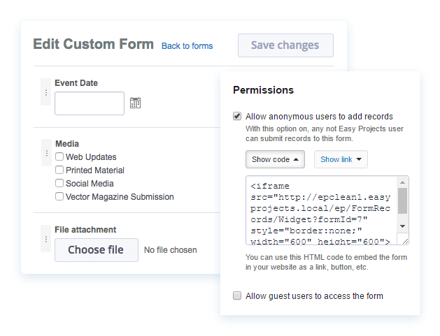 Sharing Custom Forms - Project Management Software - Easy Projects