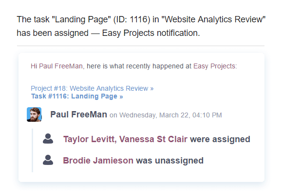Notification Email - Project Management Software - Easy Projects